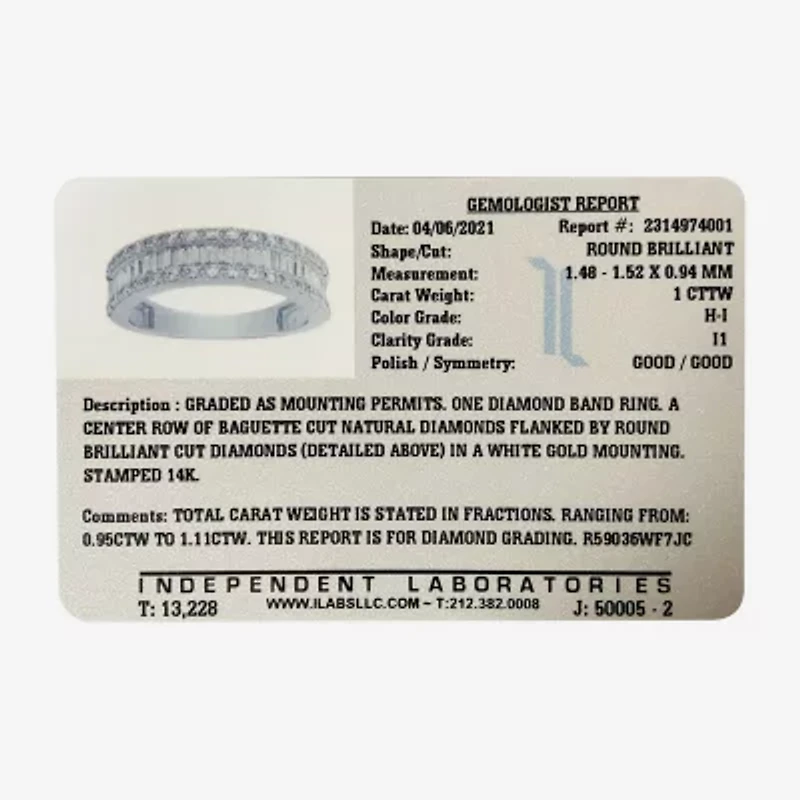 Womens 2.5MM 1 CT. T.W. Natural White Diamond 14K Gold Anniversary Wedding Band