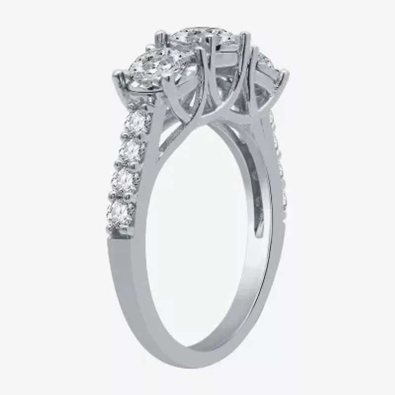 Love Lives Forever (G / Si1-Si2) Womens 1 1/2 CT. T.W. Lab Grown White Diamond 10K Gold Round 3-Stone Engagement Ring