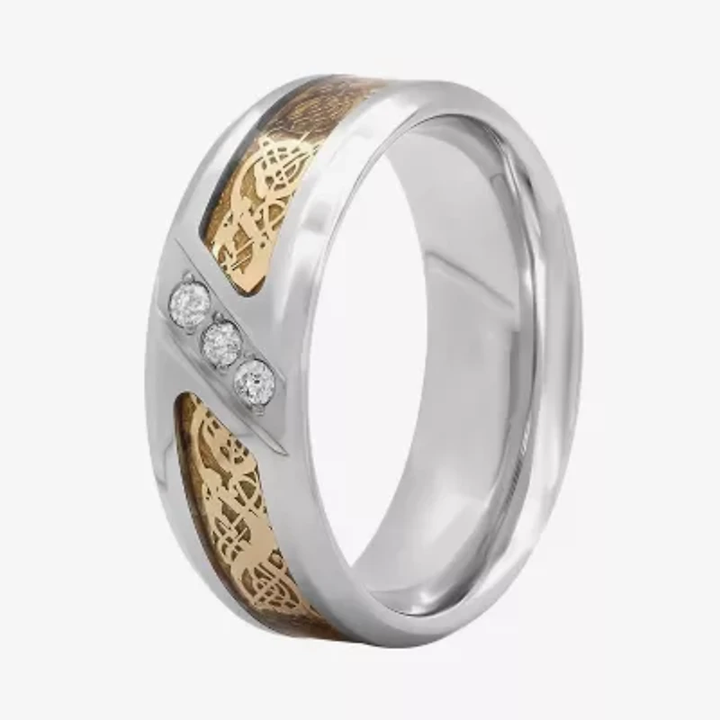 Mens 1/10 CT.T.W. Natural Diamond Tribal Inlay Wedding Band