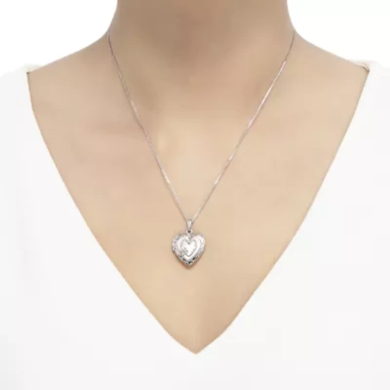 Womens White Sterling Silver 18 Inch Locket Necklace