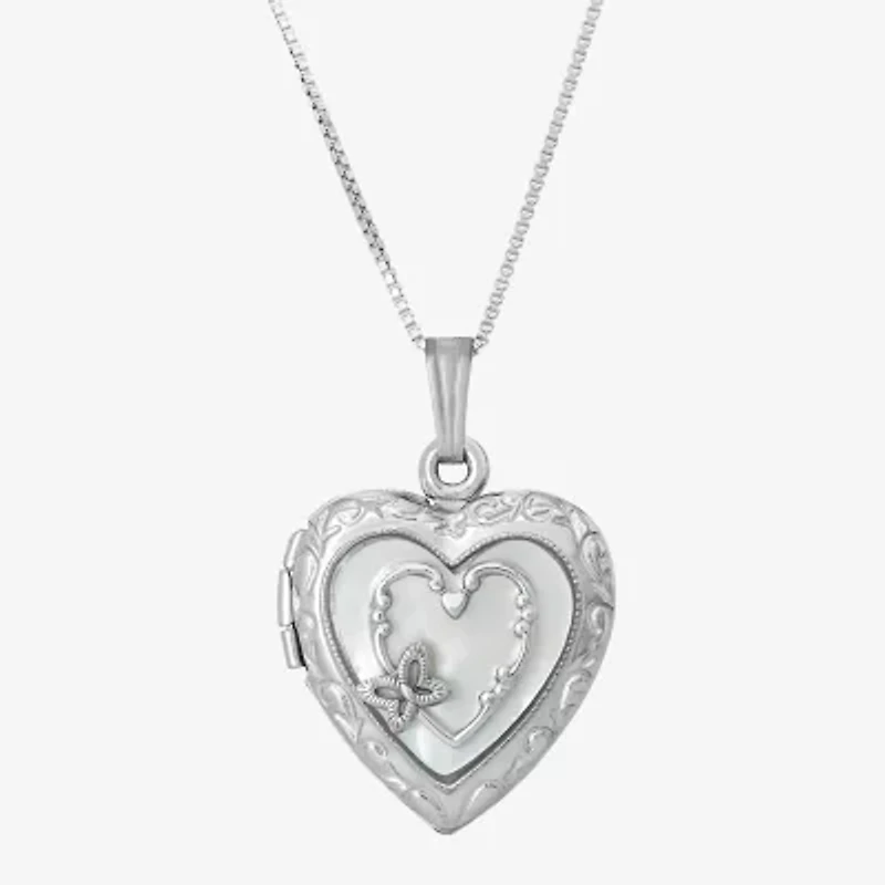 Womens White Sterling Silver 18 Inch Locket Necklace