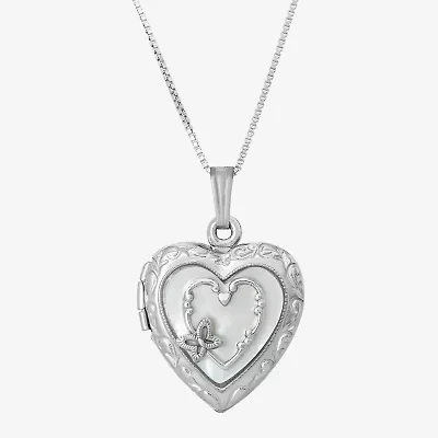 Womens White Sterling Silver 18 Inch Locket Necklace