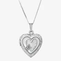 Womens White Sterling Silver 18 Inch Locket Necklace