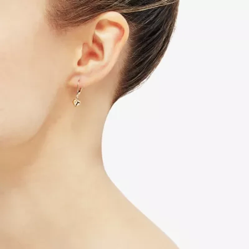 Girls 10K Gold Heart Drop Earrings