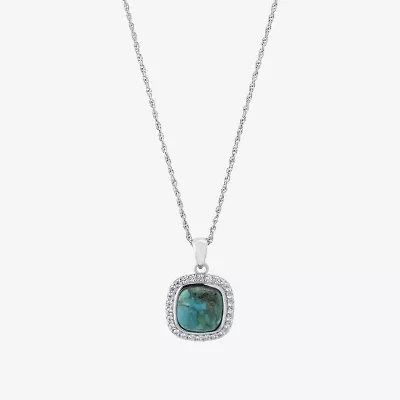 Womens Blue Turquoise Sterling Silver 18 Inch Pendant Necklace