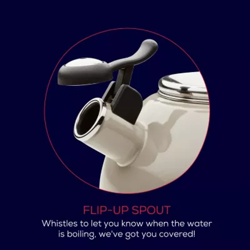 Circulon Enamel On Steel 2-Qt. Whistling Induction Tea Kettle with Flip-Up Spout