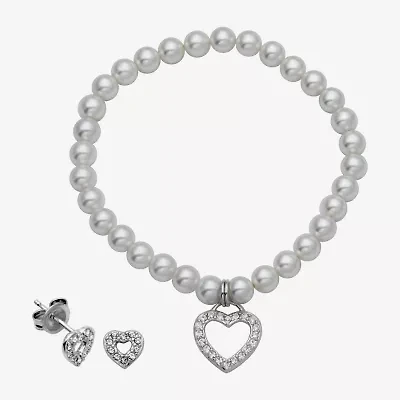 Girls White Cultured Freshwater Pearl Sterling Silver Heart 2-pc. Jewelry Set