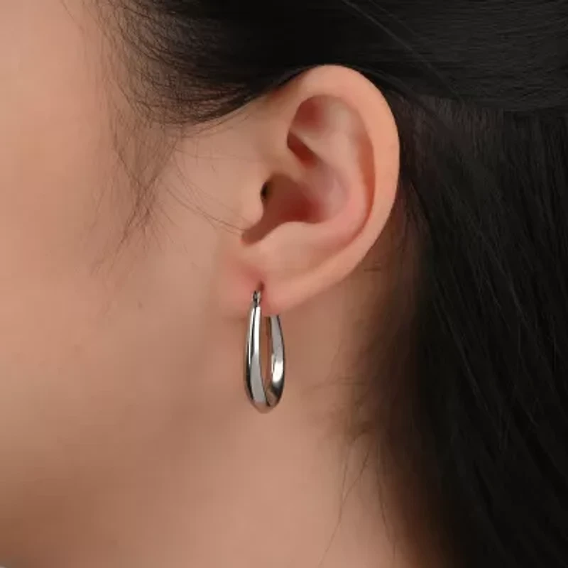 Sterling Silver Puff Hoop Earrings