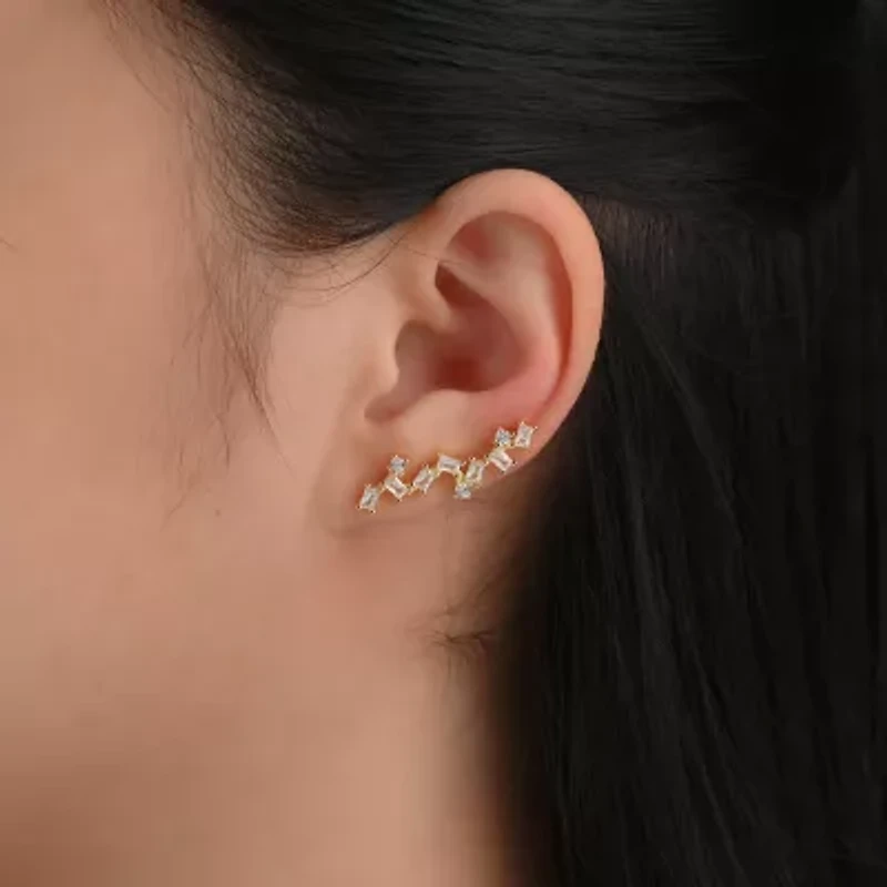 Womens Cubic Zirconia 18K Gold Over Silver Sterling Silver Ball 3 Pair Earring Set