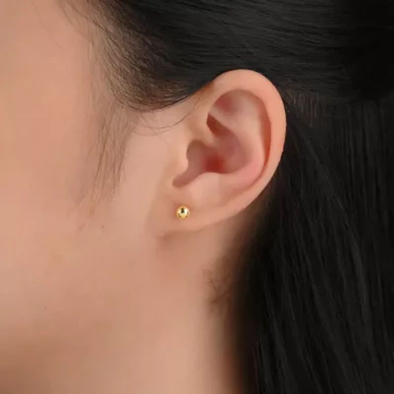 Womens Cubic Zirconia 18K Gold Over Silver Sterling Silver Ball 3 Pair Earring Set