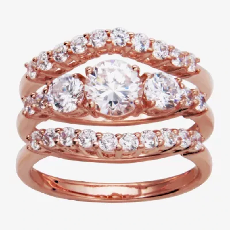 DiamonArt® Womens White Cubic Zirconia 14K Rose Gold Over Silver Bridal Set