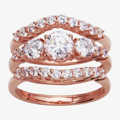 DiamonArt® Womens White Cubic Zirconia 14K Rose Gold Over Silver Bridal Set