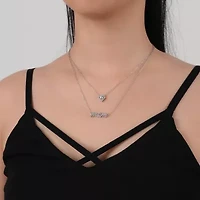 Diamonart Layered Look "Mom" Womens White Cubic Zirconia Sterling Silver Heart 16 Inch Pendant Necklace