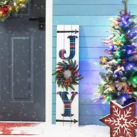 Glitzhome Wood Plaid Joy Decor Christmas Porch Sign