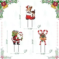 Glitzhome Set Of 3 Metal Glitter Santa Christmas Yard Art