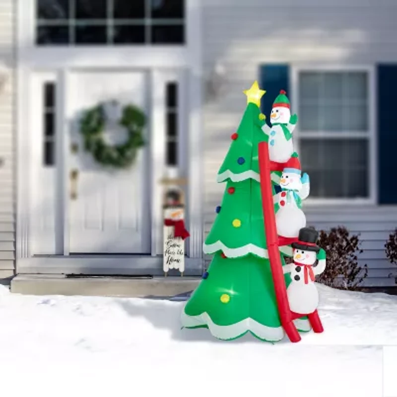 Glitzhome 8ft Lighted Snowman Tree Christmas Inflatable