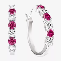 Gemstone & Lab-Created White Sapphire Sterling Silver Hoop Earrings