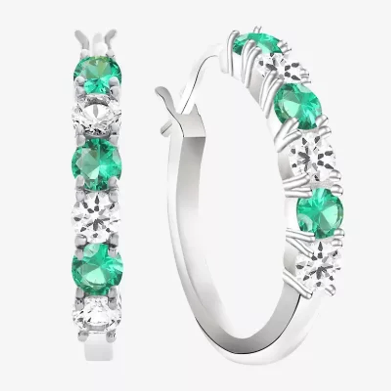 Gemstone & Lab-Created White Sapphire Sterling Silver Hoop Earrings