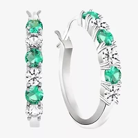Gemstone & Lab-Created White Sapphire Sterling Silver Hoop Earrings