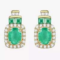Genuine Gemstone & 1/5 CT. T.W. Genuine Diamond 10K Gold Oval Drop Earrings