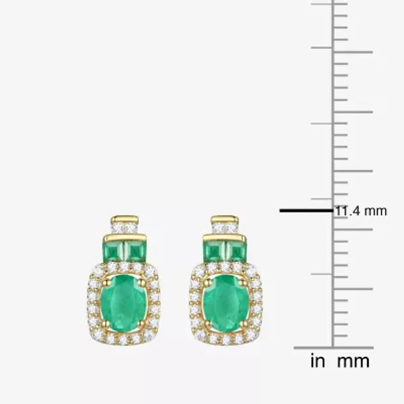 Genuine Gemstone & 1/5 CT. T.W. Genuine Diamond 10K Gold Oval Drop Earrings