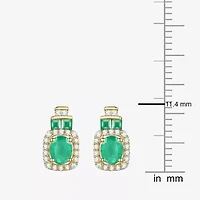 Genuine Gemstone & 1/5 CT. T.W. Genuine Diamond 10K Gold Oval Drop Earrings