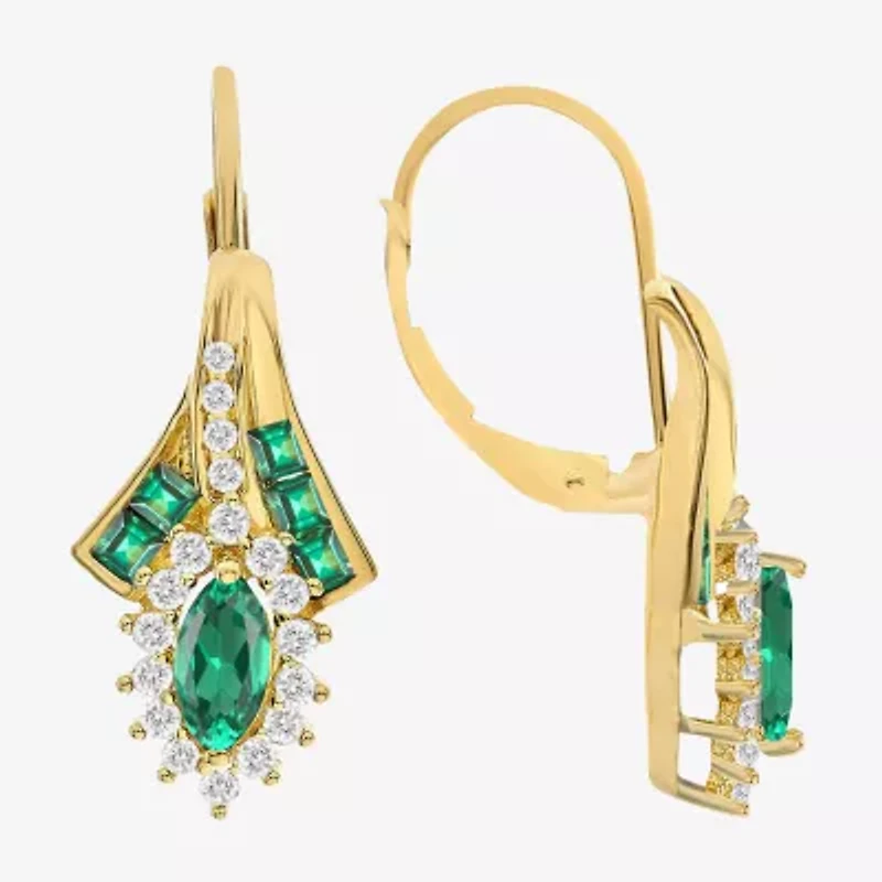 Lab Created Gemstone 14K Gold Over Silver Marquise Drop Earrings
