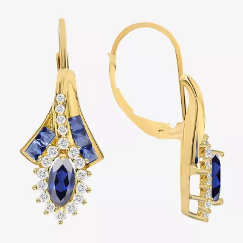 Lab Created Gemstone 14K Gold Over Silver Marquise Drop Earrings