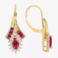 Lab Created Gemstone 14K Gold Over Silver Marquise Drop Earrings