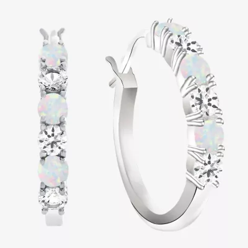 Gemstone & Lab-Created White Sapphire Sterling Silver Hoop Earrings