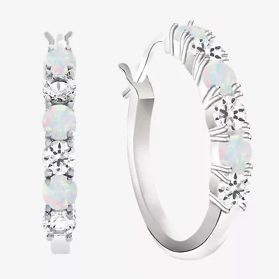 Gemstone & Lab-Created White Sapphire Sterling Silver Hoop Earrings