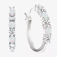 Gemstone & Lab-Created White Sapphire Sterling Silver Hoop Earrings