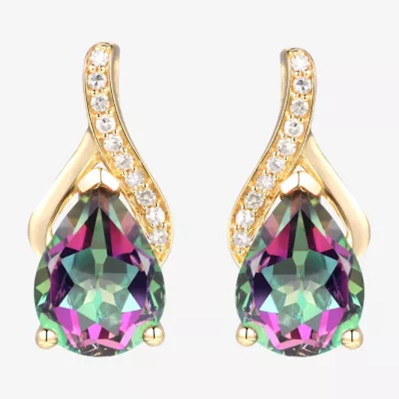 Genuine Mystic Fire Topaz 14K Gold Over Silver 13.5mm Stud Earrings