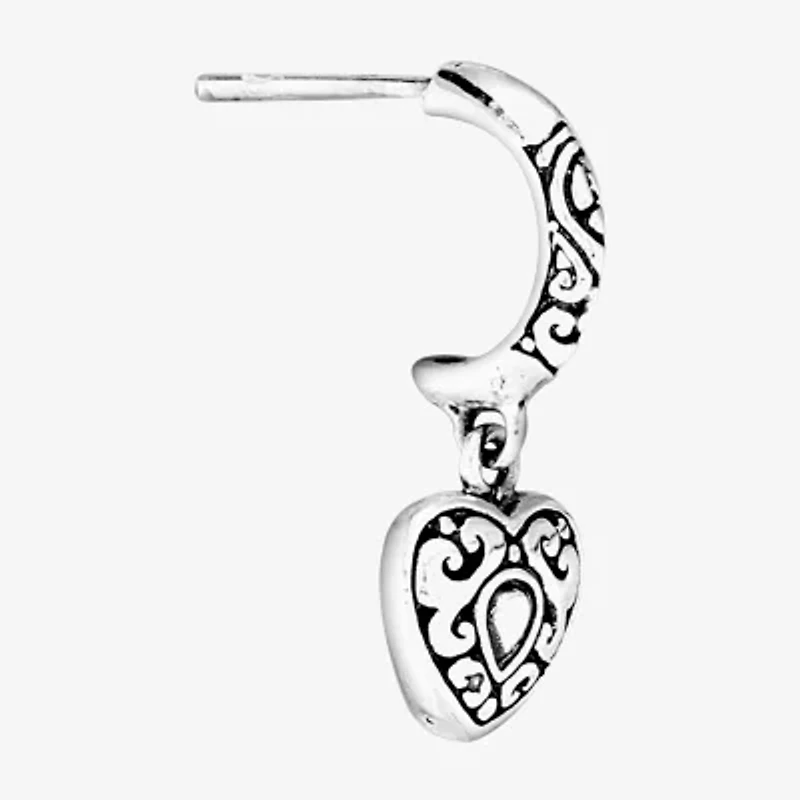 Bali Inspired Womens Sterling Silver Heart Drop Earrings
