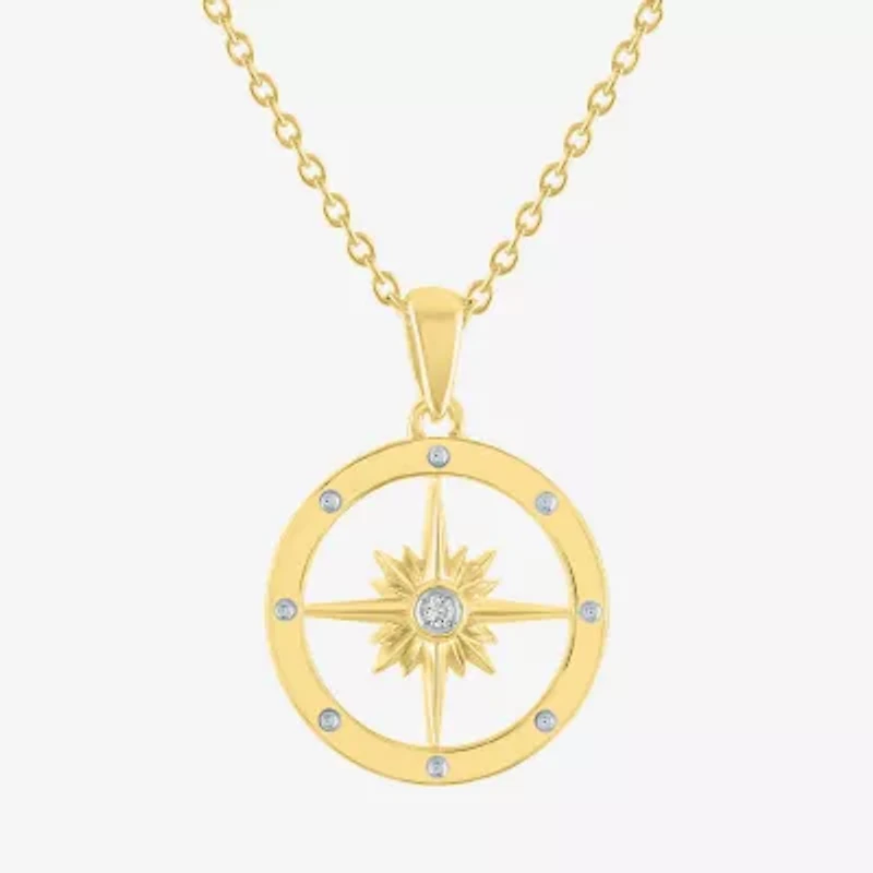 Diamond Accent (G-H / I1-I2) Womens Diamond Accent Lab Grown White Diamond 14K Gold Over Silver Circle 16 Inch Pendant Necklace