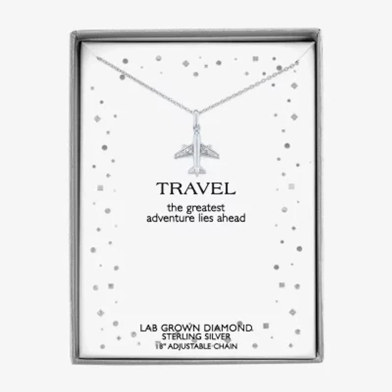 Diamond Accent "Travel" (G-H / I1-I2) Airplane Womens Diamond Accent Lab Grown White Diamond Sterling Silver 16 Inch Pendant Necklace