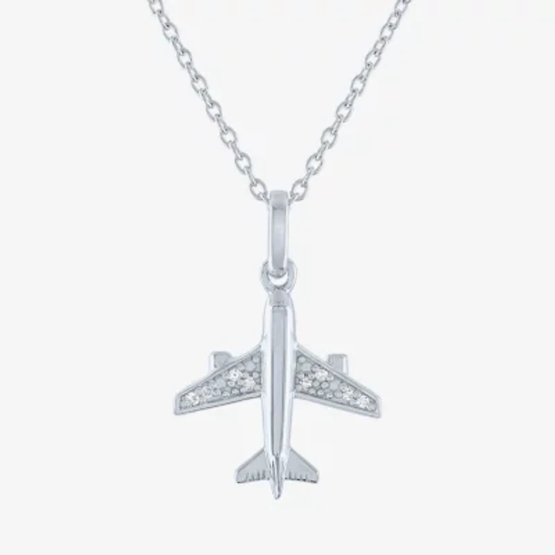 Diamond Accent "Travel" (G-H / I1-I2) Airplane Womens Diamond Accent Lab Grown White Diamond Sterling Silver 16 Inch Pendant Necklace