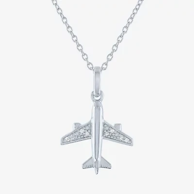 Diamond Accent "Travel" (G-H / I1-I2) Airplane Womens Diamond Accent Lab Grown White Diamond Sterling Silver 16 Inch Pendant Necklace