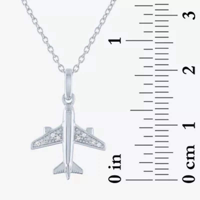 Diamond Accent "Travel" (G-H / I1-I2) Airplane Womens Diamond Accent Lab Grown White Diamond Sterling Silver 16 Inch Pendant Necklace