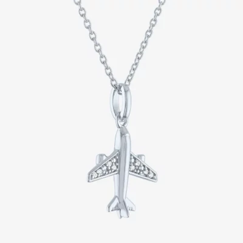Diamond Accent "Travel" (G-H / I1-I2) Airplane Womens Diamond Accent Lab Grown White Diamond Sterling Silver 16 Inch Pendant Necklace