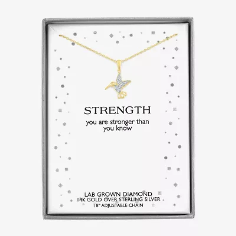 Diamond Accent "Strength" (G-H / I1-I2) Hummingbird Womens Diamond Accent Lab Grown White Diamond 14K Gold Over Silver 16 Inch Pendant Necklace