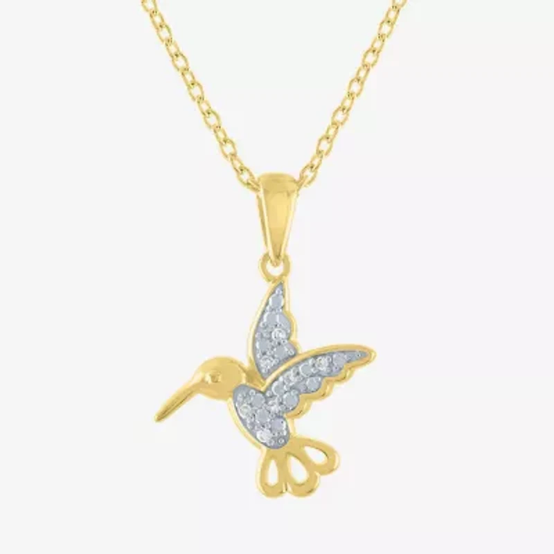 Diamond Accent "Strength" (G-H / I1-I2) Hummingbird Womens Diamond Accent Lab Grown White Diamond 14K Gold Over Silver 16 Inch Pendant Necklace