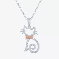 Diamond Accent (G-H / I1-I2) "Cat" Womens Diamond Accent Lab Grown White Diamond Accent 14K Rose Gold Over Silver Sterling Silver 16 Inch Pendant Necklace