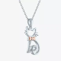 Diamond Accent (G-H / I1-I2) "Cat" Womens Diamond Accent Lab Grown White Diamond Accent 14K Rose Gold Over Silver Sterling Silver 16 Inch Pendant Necklace