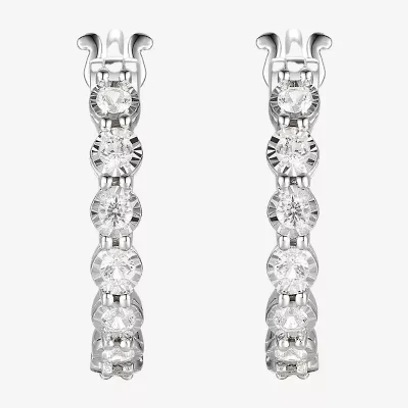 Womens 1/10 CT. T.W. Natural White Diamond Sterling Silver 18mm Hoop Earrings