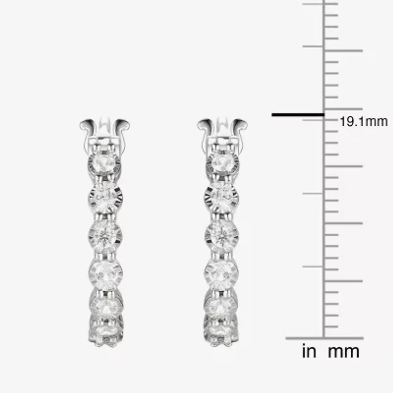 Womens 1/10 CT. T.W. Natural White Diamond Sterling Silver 18mm Hoop Earrings