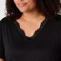 Ambrielle Womens V Neck Short Sleeve Plus Pajama Top