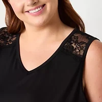 Ambrielle Womens V Neck Sleeveless Plus Pajama Top