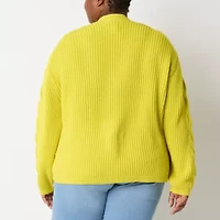 St. John's Bay Womens V Neck Long Sleeve Open Front Plus Cable Knit Cardigan