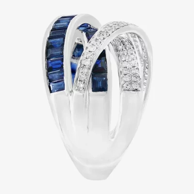 Effy Final Call Womens 1/3 CT. T.W. Genuine Blue Sapphire 14K White Gold Cocktail Ring